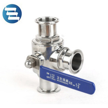 Sanitary stainless steel three way clamped  Ball Valve for Dairy Food Beverage Brewing Beer Wine Pharmacy Cosmetic